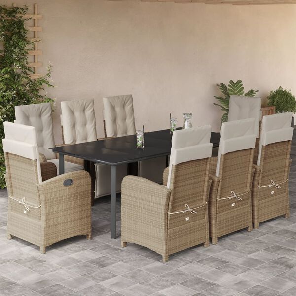 vidaXL 9-delige Tuinset met kussens poly rattan beige
