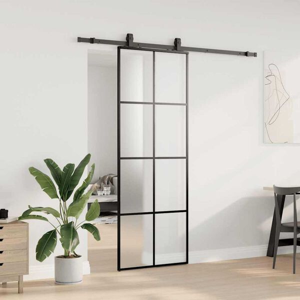 vidaXL Schuifdeur met beslagset 76x205 cm ESG glas zwart