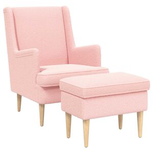 vidaXL Fauteuil met Voetenbank 2 st Roze Boucl&eacute;