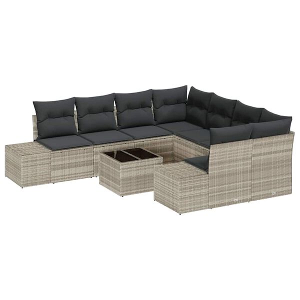 vidaXL Tuin Sofa Set met kussen 9 pcs Lichtgrijs poly rattan