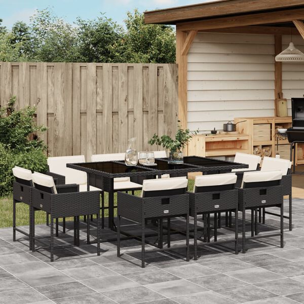 vidaXL 11-delige Tuinset met kussens poly rattan zwart