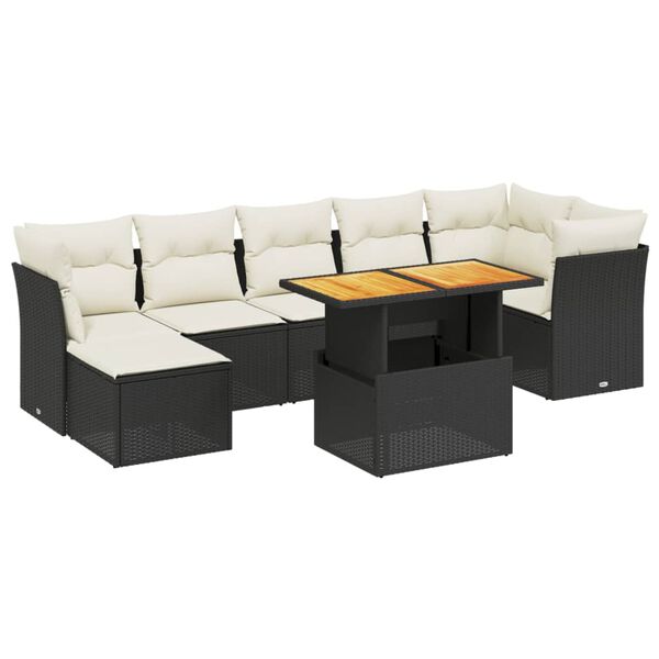 vidaXL 8-delige Loungeset met kussens poly rattan zwart