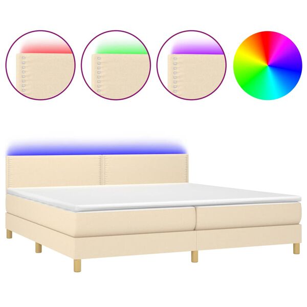 vidaXL Boxspring met matras en LED stof cr&egrave;mekleurig 200x200 cm