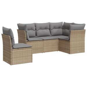 vidaXL 5-delige Loungeset met kussens poly rattan beige
