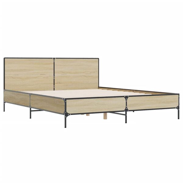 vidaXL Bedframe bewerkt hout metaal sonoma eikenkleurig 140x200 cm
