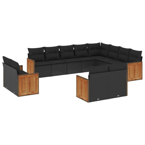 vidaXL 12-delige Loungeset met kussens poly rattan zwart