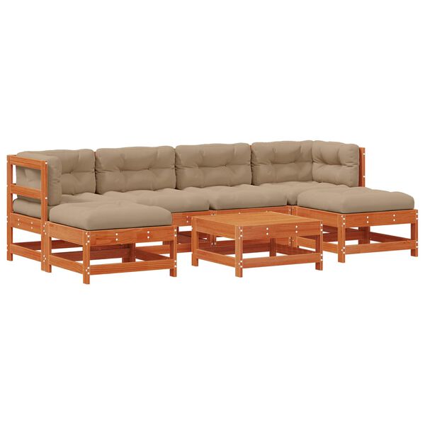 vidaXL Tuin loungeset 7 pcs Wasbruin Massief grenenhout