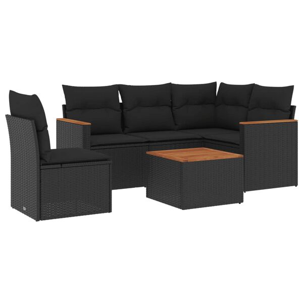 vidaXL 6-delige Loungeset met kussens poly rattan zwart