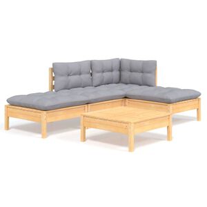 vidaXL 5-delige Loungeset met grijze kussens grenenhout