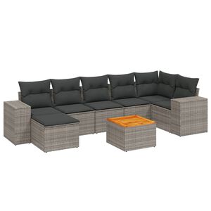 vidaXL 8-delige Loungeset met kussens poly rattan grijs