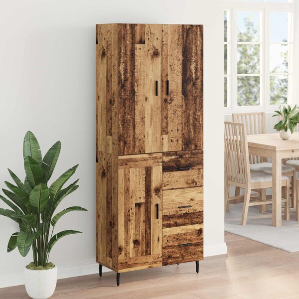 vidaXL Hoge kast met lade 2 pcs Oud Hout Geengineerd Hout en Glas