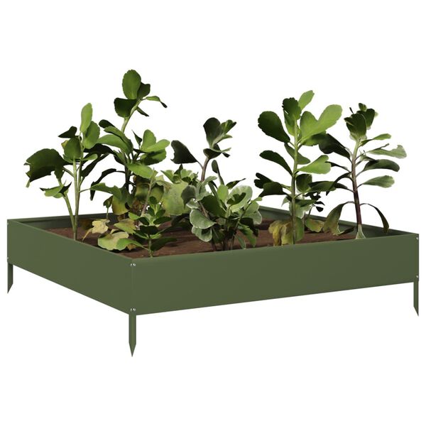 vidaXL Plantenbak verhoogd 100x100x26 cm staal olijfgroen