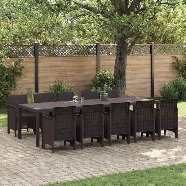 vidaXL Tuin Eetset met kussen 11 pcs Bruin Rattan