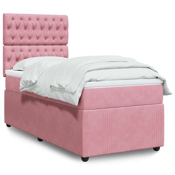 vidaXL Boxspring met matras fluweel roze 80x200 cm