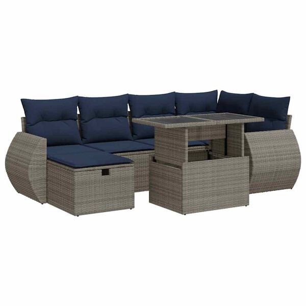 vidaXL 7-delige Loungeset met kussens poly rattan acacia grijs