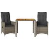 vidaXL 3-delige Bistroset met kussens poly rattan grijs