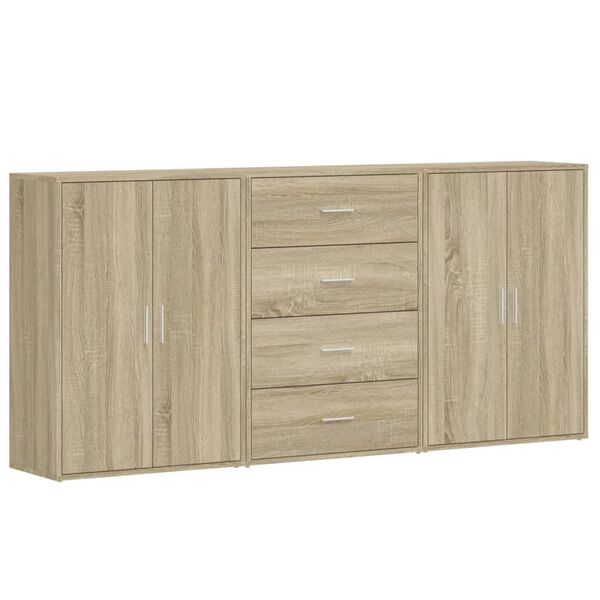 vidaXL Dressoirs 3 st 60x31x84 cm bewerkt hout sonoma eikenkleurig