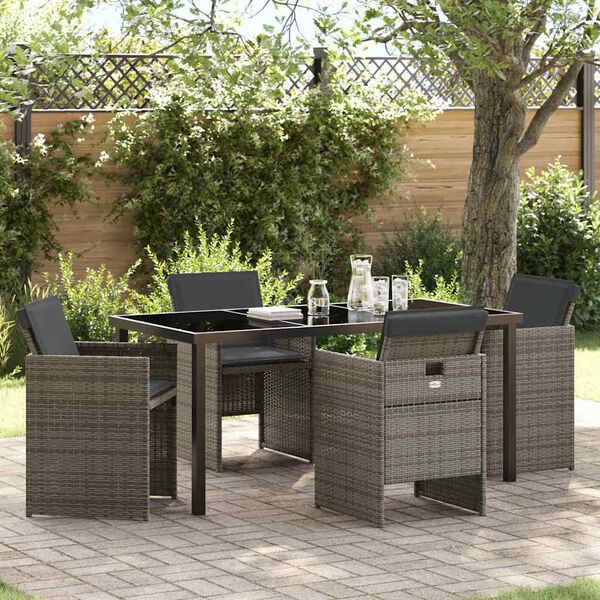 vidaXL Tuin eettafelset 5 pcs Grijs poly rattan