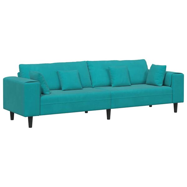 vidaXL Bank met kussen Turquoise 250 x 77 x 76 cm Fluweel
