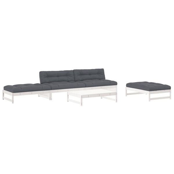 vidaXL 6-delige Loungeset met kussens massief hout wit