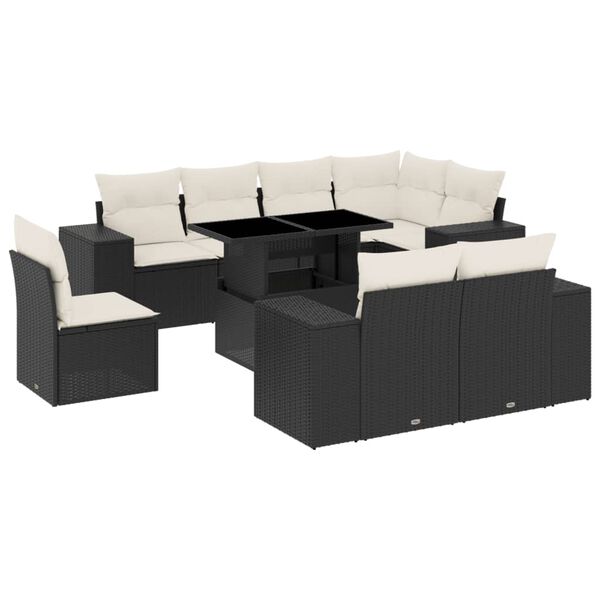 vidaXL 9-delige Loungeset met kussens poly rattan zwart