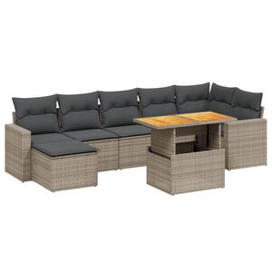 vidaXL 8-delige Loungeset met kussens poly rattan grijs