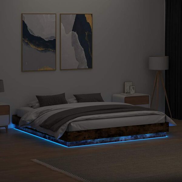 vidaXL Bedframe met LED-verlichting gerookt eikenkleurig 180x200 cm