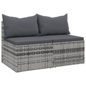 vidaXL Tuinmiddenbank met kussens 2 st poly rattan grijs