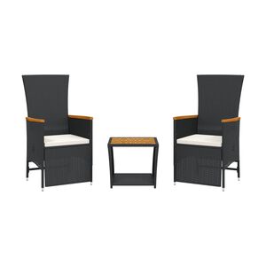 vidaXL 3-delige Tuinset met kussens poly rattan zwart