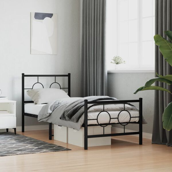 vidaXL Bedframe met hoofd- en voeteneinde metaal zwart 75x190 cm