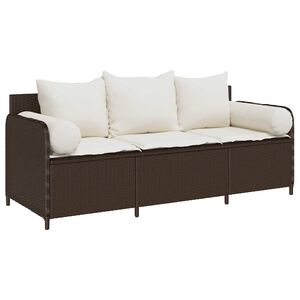 vidaXL Tuinbank 3-zits met kussens poly rattan bruin