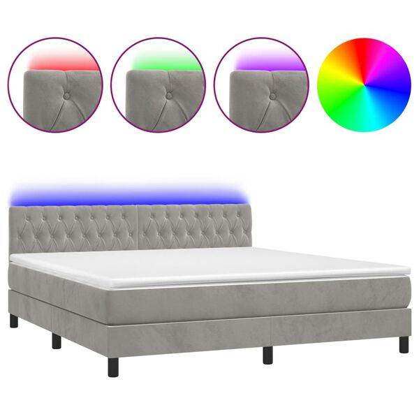 vidaXL Boxspring met matras en LED fluweel lichtgrijs 160x200 cm
