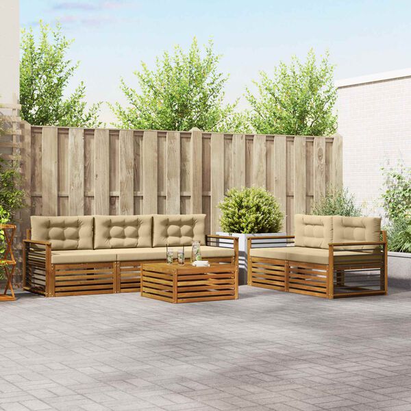 vidaXL Buiten bankenset met kussen 6 pcs Natuurlijk en Beige