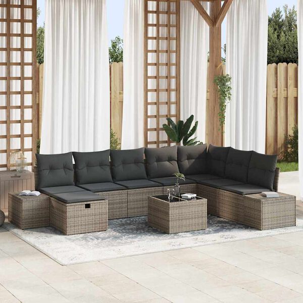 vidaXL Tuin Sofa Set met kussen 9 pcs Grijs poly rattan