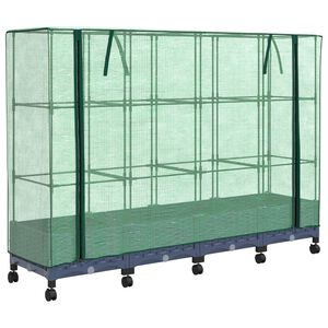 vidaXL Tuinplantenbak met Kasbedekking en Wielen 4 st Blauw Grijs PP