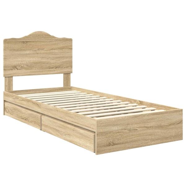 vidaXL Opslag bed met hoofdeinde Sonoma Eiken 90 x 200 cm Bewerkt hout
