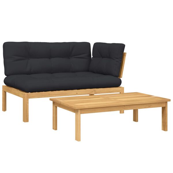vidaXL 2-delige Loungeset pallet met kussens massief acaciahout