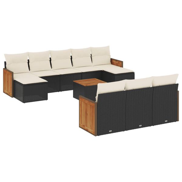 vidaXL 11-delige Loungeset met kussens poly rattan zwart