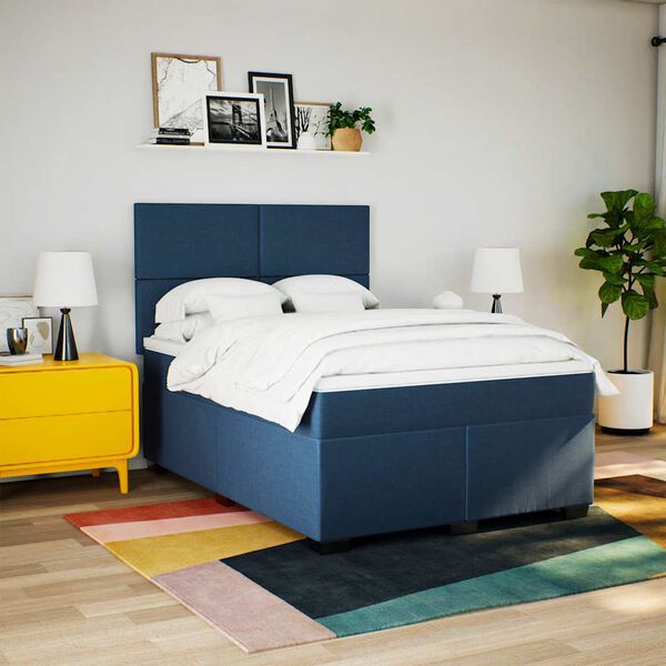 vidaXL Boxspring met matras stof blauw 140x190 cm