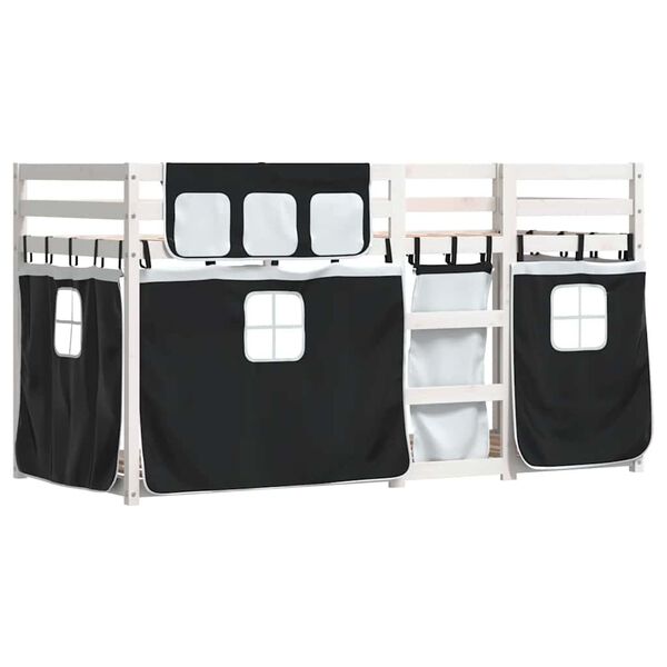 vidaXL Stapelbed met gordijnen 90x190 cm grenenhout wit en zwart