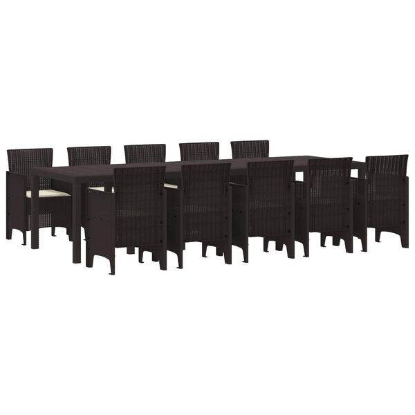 vidaXL Tuin Eetset met kussen 11 pcs Bruin en Crème Rattan