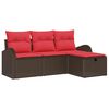 vidaXL Bankstel 4 st 4-Aantal zitplaatsen Bruin en Rood poly rattan