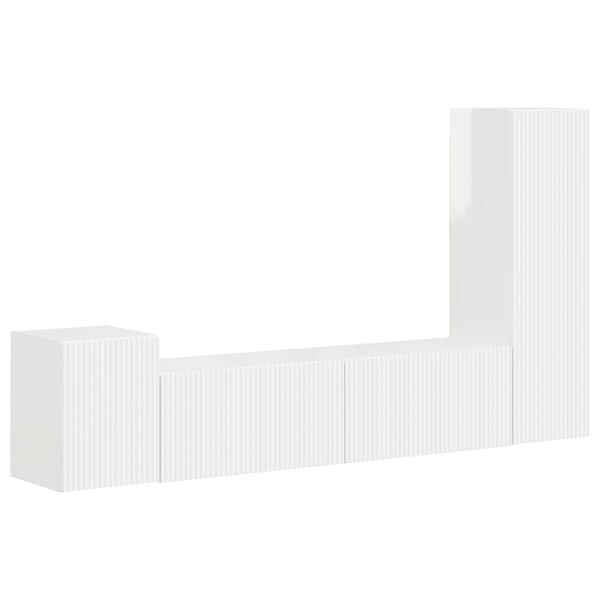 vidaXL Tv-meubelset Wandgemonteerd 4 pcs Hoogglans wit Bewerkt hout