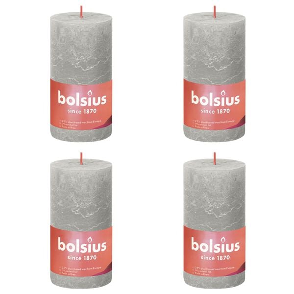 Bolsius Stompkaarsen Shine 4 st rustiek 130x68 mm zandgrijs