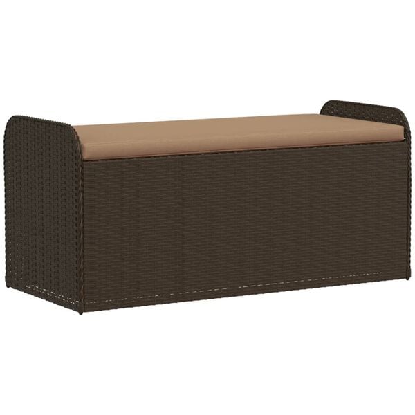vidaXL Opbergbankje met kussen 115x51x52 cm poly rattan bruin