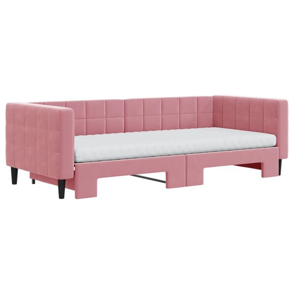 vidaXL Slaapbank onderschuifbed en matrassen 90x200 cm fluweel roze