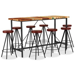 vidaXL 9-delige Barset massief gerecycled hout en echt leer