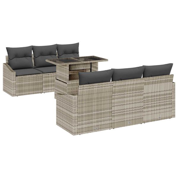 vidaXL Tuin Sofa Set met opslag 7 pcs Lichtgrijs Poly riet