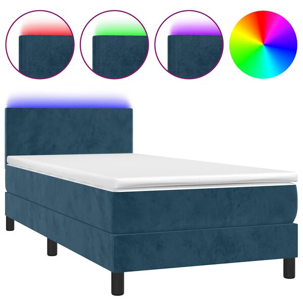 vidaXL Boxspring met matras en LED fluweel donkerblauw 100x200 cm