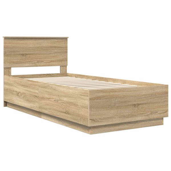 vidaXL Bedframe met hoofdeinde Sonoma Eiken 90 x 200 cm Bewerkt hout